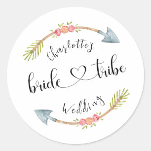 Sticker Rond Tribu de la Mariée Personnalisée Aquarelle Bohème