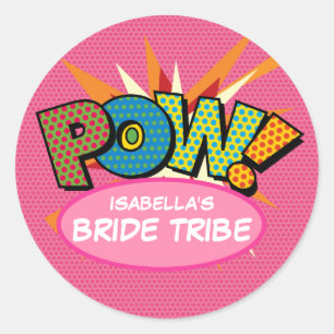 Sticker Rond Tribu de la mariée rose, amusement moderne de la b