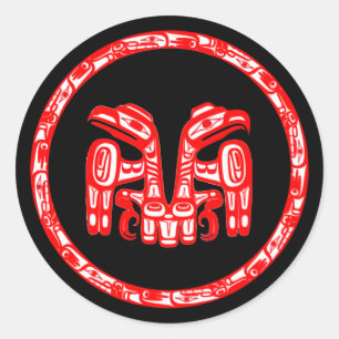 Sticker Rond Tribu Haida Amérindienne Double Red Eagle Crest