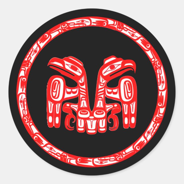 Sticker Rond Tribu Haida Amérindienne Double Red Eagle Crest (Devant)