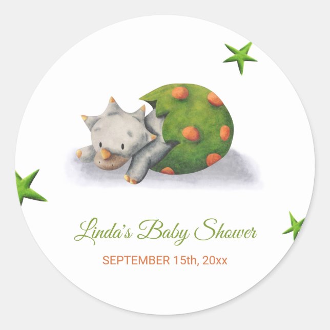 Sticker Rond Tricératops adorables Baby shower d'éclosion de di (Devant)