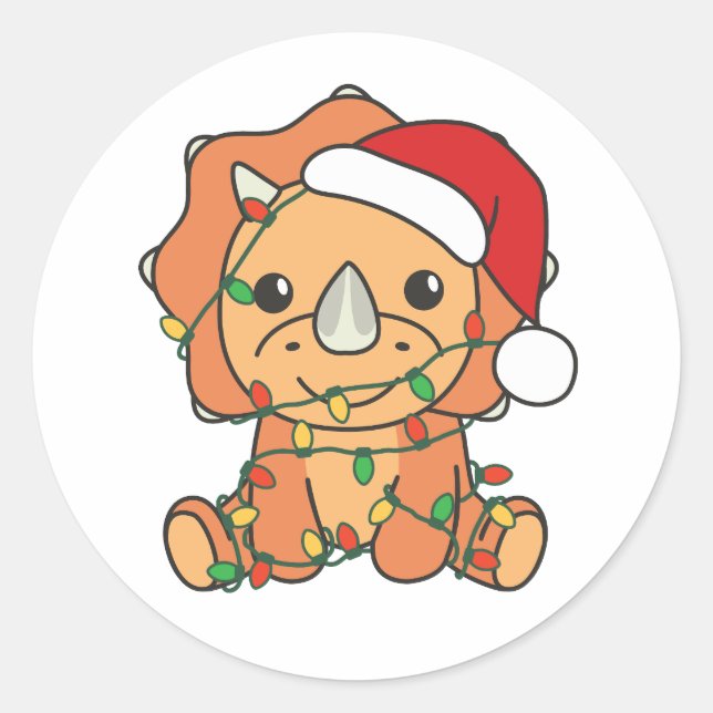 Sticker Rond Tricératops Noël Animaux d'hiver Dinos de vacances (Devant)
