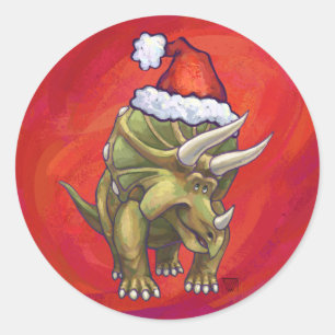 Sticker Rond Tricératops Noël En Rouge