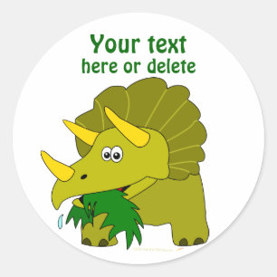 Sticker Rond Tricératops Vert Cute Dinosaure Dessin