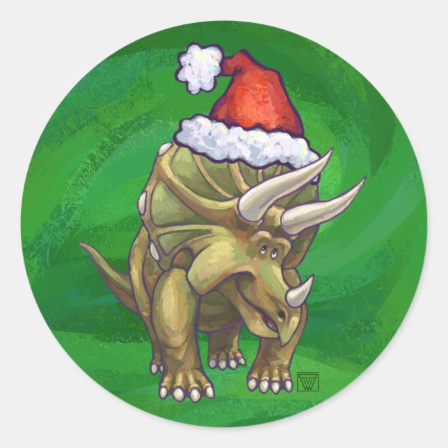 Sticker Rond Tricératops vert Noël (Devant)