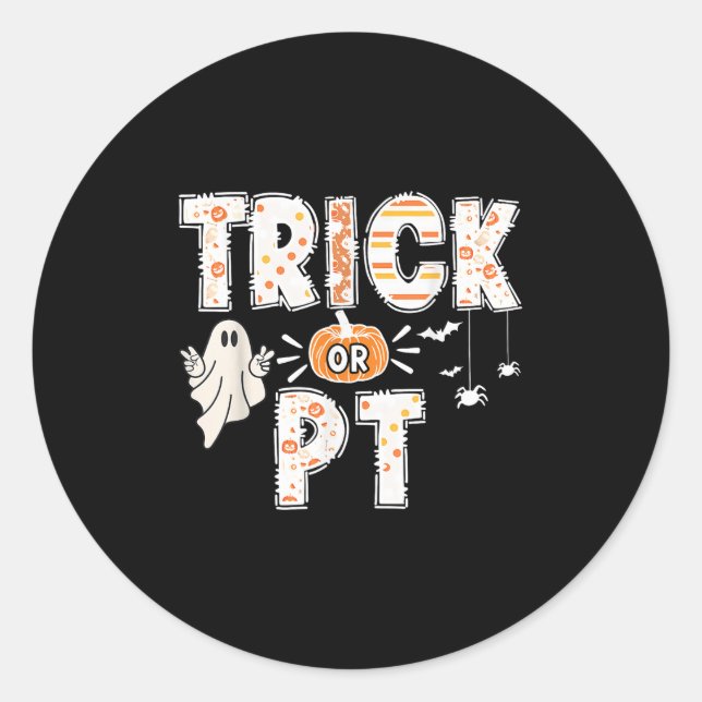 Sticker Rond Trick Citrouille Ghost Migné Ou Pt Physique Thérap (Devant)
