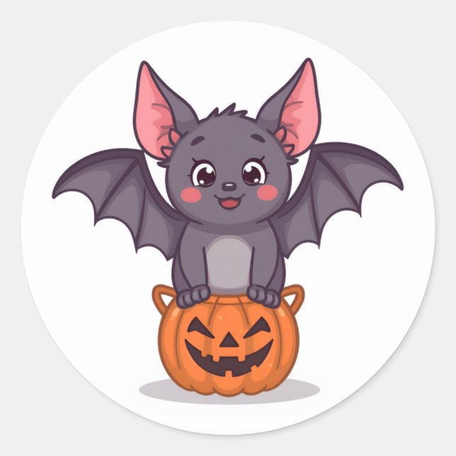 Sticker Rond Trick mignon ou chauve-souris (Devant)