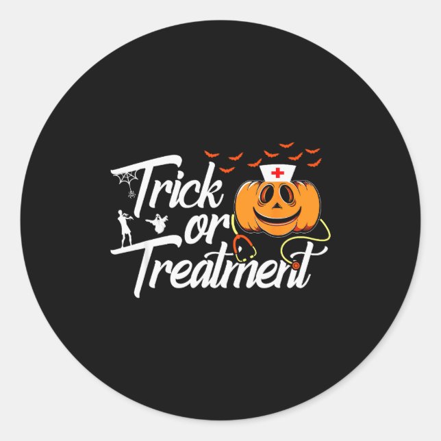 Sticker Rond Trick Or Funny Medical Personnel Halloween Nurse  (Devant)