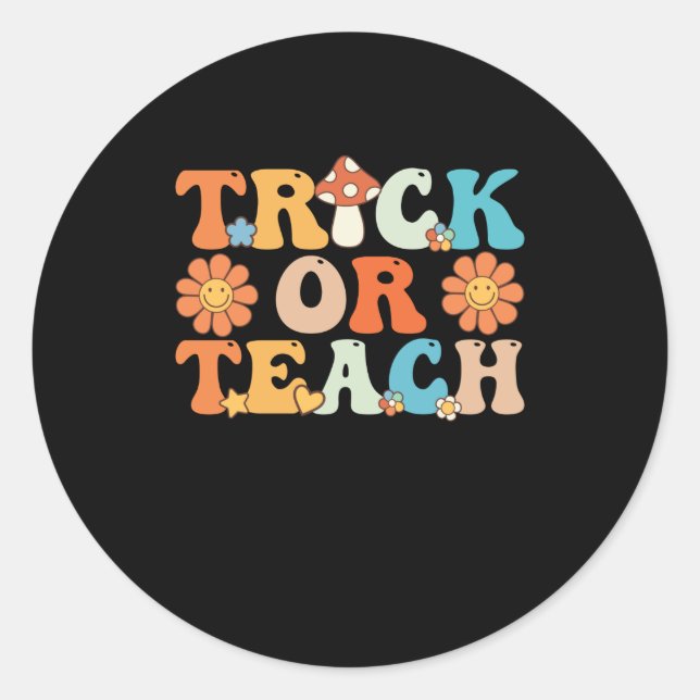 Sticker Rond Trick Or Teach Groovy Halloween Prof Retro (Devant)