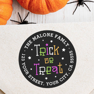Sticker Rond Trick or treat étoiles Halloween adresse de retour