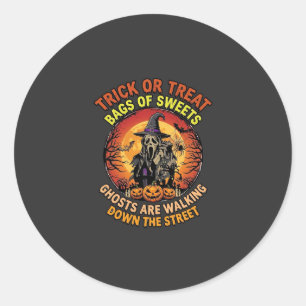 Sticker Rond Trick Or Treat Halloween Fantôme Citrouille Maison