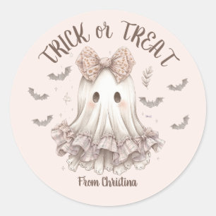 Sticker Rond Trick or Treat mignon Fille fantôme Fête d'Hallowe