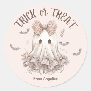 Sticker Rond Trick or Treat mignon Fille Fantôme Pastel Hallowe