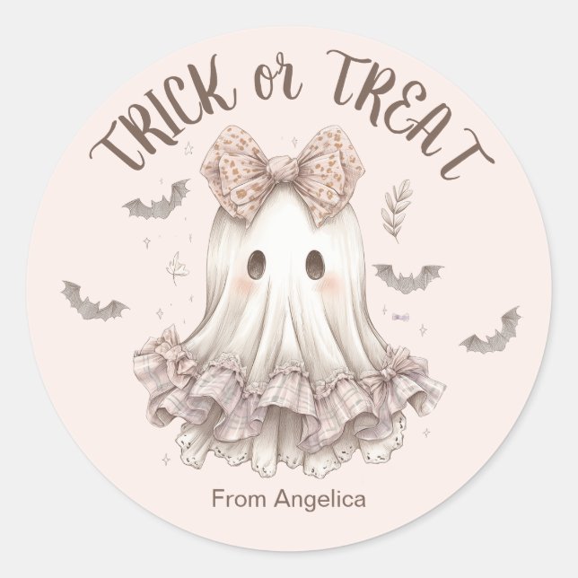 Sticker Rond Trick or Treat mignon Fille Fantôme Pastel Hallowe (Devant)