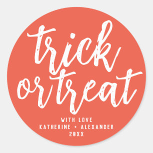 Sticker Rond Trick Or Treat Moderne Élégant Nom Personnalisé