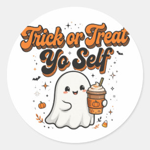 Sticker Rond Trick Or Treat Yo Self Mignon Fantôme Pumpkin Spic