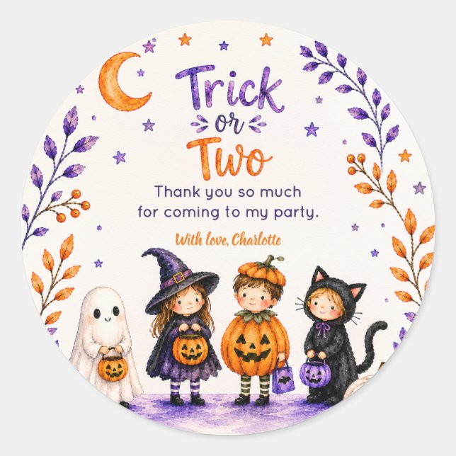 Sticker Rond Trick or Two Cute Fun Halloween 2e Anniversaire (Devant)