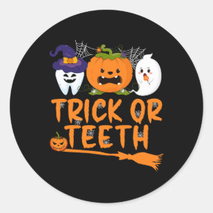Sticker Rond Trick Ou Dents Dentiste Dentiste Halloween Squa De