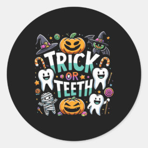 Sticker Rond Trick Ou Dents Dentiste Halloween Dental Hygi