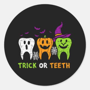 Sticker Rond Trick Ou Dents Drôle Dental Squad Halloween Dentis