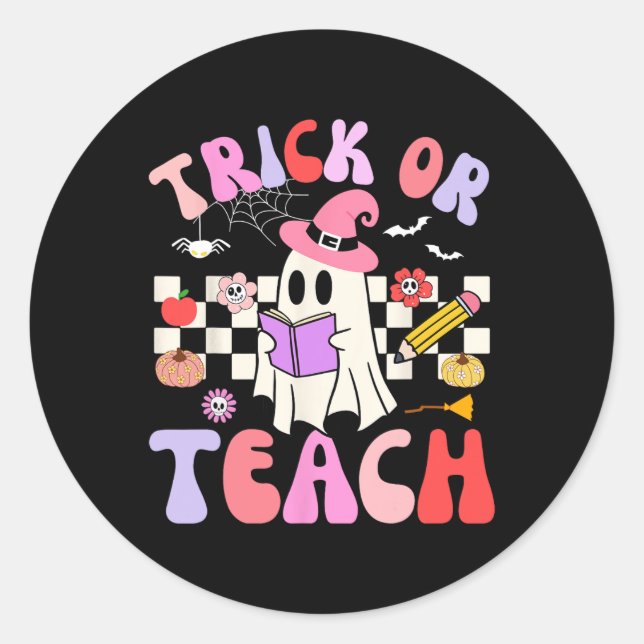 Sticker Rond Trick Ou Enseigner Super Enseignant Halloween Retr (Devant)