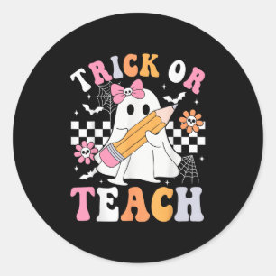 Sticker Rond Trick Ou Enseigner Super Enseignant Halloween Retr