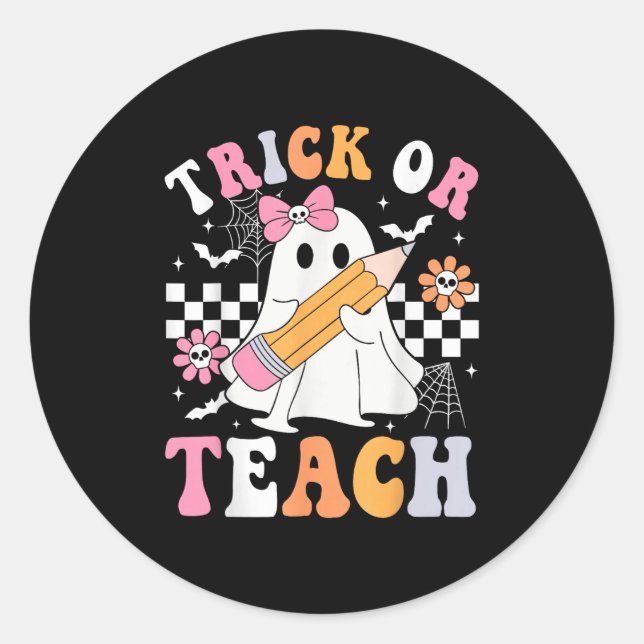Sticker Rond Trick Ou Enseigner Super Enseignant Halloween Retr (Devant)