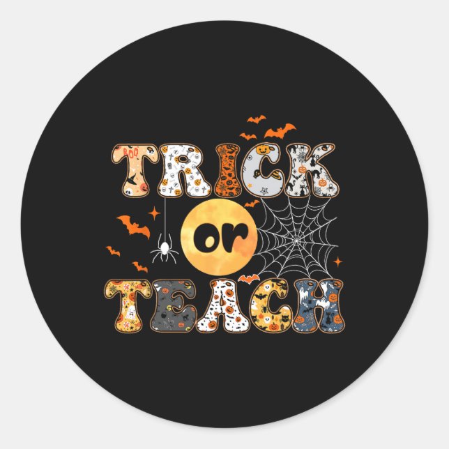 Sticker Rond Trick Ou Enseigner Super Enseignant Halloween Retr (Devant)