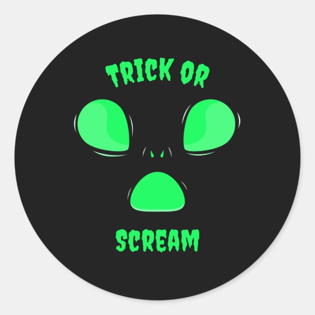 Sticker Rond Trick ou hurler Drôle design Halloween Alien (Devant)