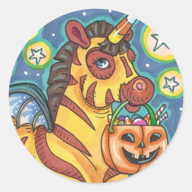 STICKER ROND TRICK OU TRAITEMENT BAT WING ZEBRA, CUTE HALLOWEEN (Devant)