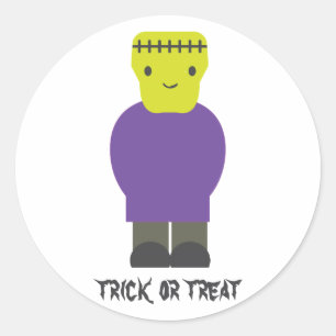 Sticker Rond Trick ou traitement - Cute Frankenstein