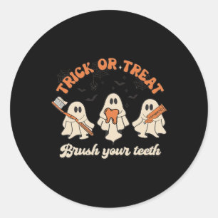 Sticker Rond Trick Ou Traiter Bronzez Vos Dents Halloween Denta
