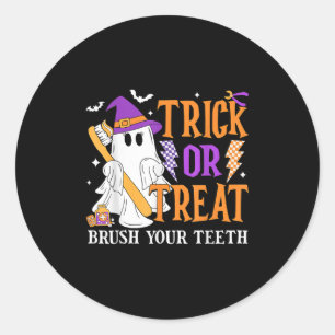 Sticker Rond Trick Ou Traiter Bronzez Vos Dents Mignonne Fantôm