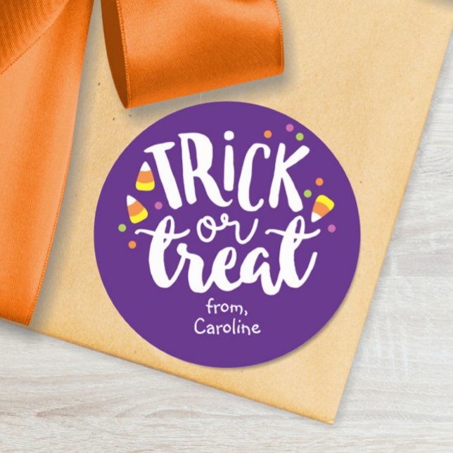 Sticker Rond Trick ou traiter Halloween Candy mignonne pourpre  (Créateur téléchargé)
