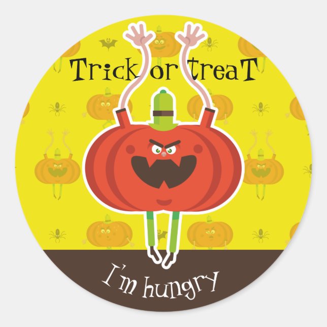 Sticker Rond Trick ou traiter j'ai faim (Devant)