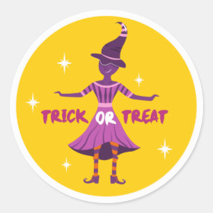 Sticker Rond Trick ou traiter la sorcière violette Halloween