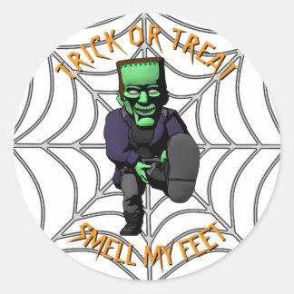 Sticker Rond Trick ou traiter l'odeur mes pieds-Frankenstein St
