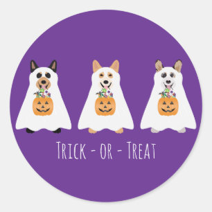 Sticker Rond Trick Ou Treat Corgi Ghost Dogs Halloween