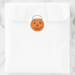 Sticker Rond Trick ou Treat Jack o' Lantern Citrouille Hallowee