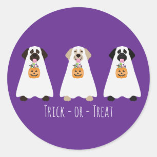 Sticker Rond Trick Ou Treat Labrador Retriever Ghost Dogs
