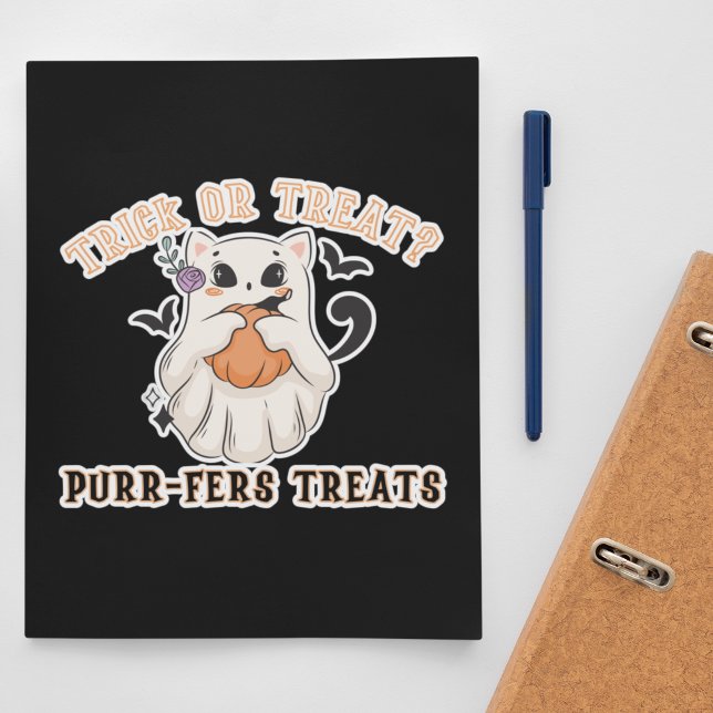 Sticker Rond Trick ou Treat ? Purr-fers Traitements ! Drôle fan (Trick or treat? Cute ghost cat)