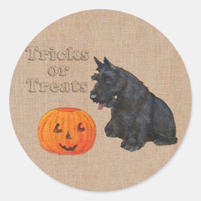 Sticker Rond Trick ou Treat Scottie Chien (Devant)