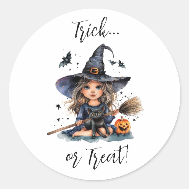 Sticker Rond Trick ou Treat Witch (Devant)