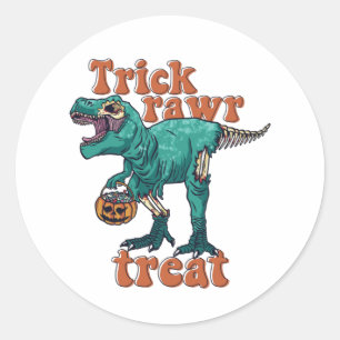 Sticker Rond Trick Rawr Treat Zombie T Rex Halloween Dinosaur