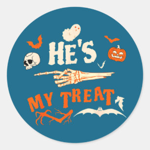 Sticker Rond Trick squelette drôle Halloween couples appariés