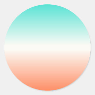 Sticker Rond Tricolor blanc corail et turquoise Ombre