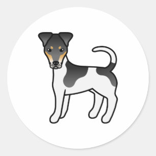 Sticker Rond Tricolore Fox lisse Terrier mignon Cartoon Chien