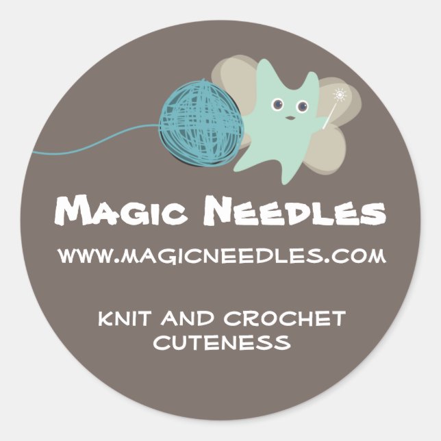 Sticker Rond tricot fée mignon monstre boule volante de fil... (Devant)