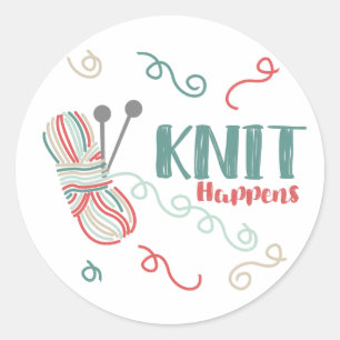 Sticker Rond Tricot Hasardé avec Pelote de Fils Multi-Colorés -