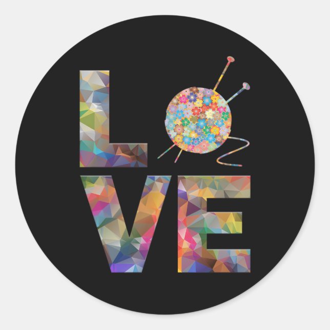 Sticker Rond Tricot Knitter Crochet Love Yarn Motifs Stitch (Devant)